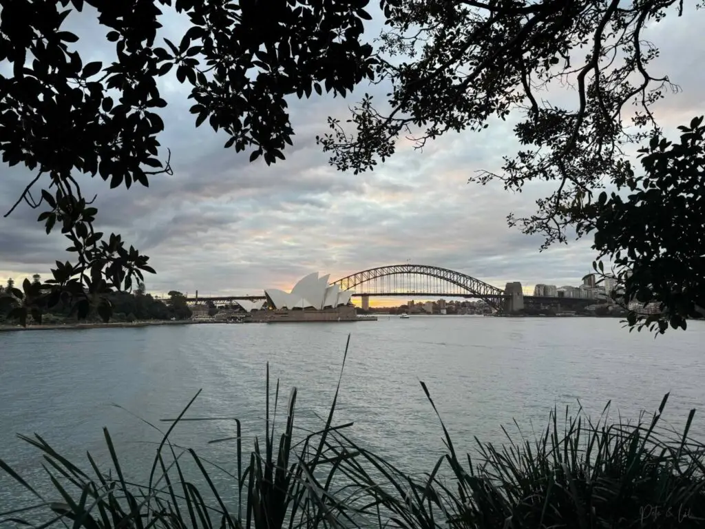Vue de l’opéra de Sydney et du Harbour Bridge depuis l’autre côté de la baie