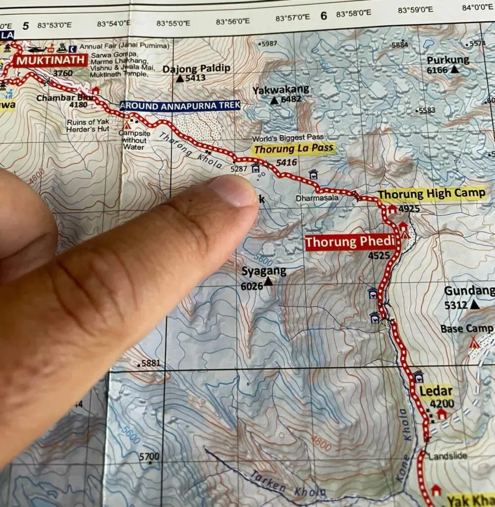 Carte des sentiers du trek des Annapurnas